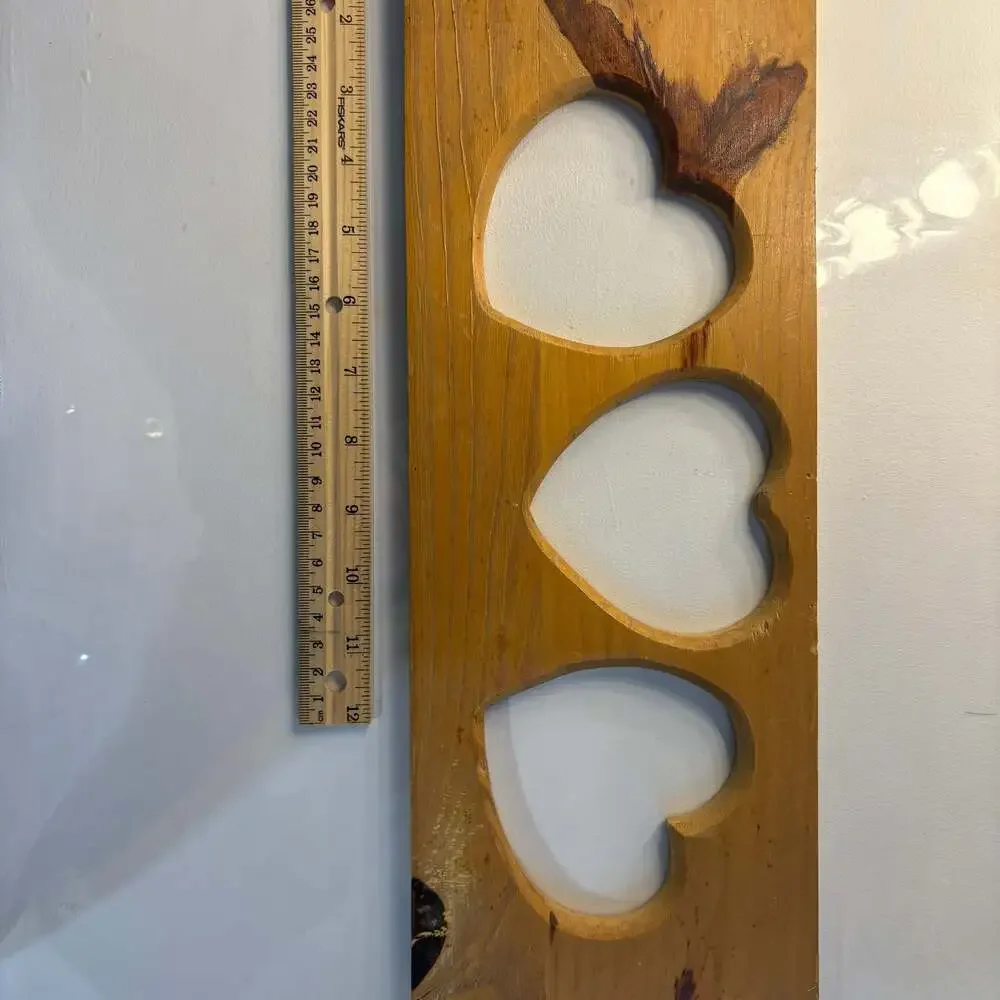 Vintage Rustic Pine Triple Heart Cutout Wall Decor Candle Holder or Shelf